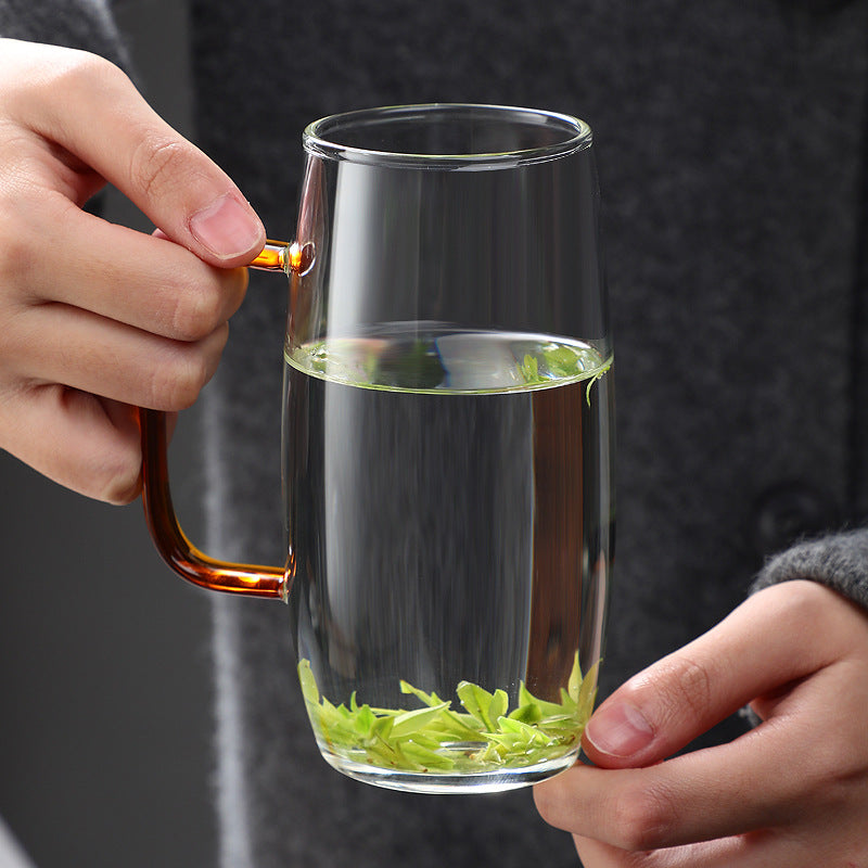 High borosilicate glass green teacup color handle glass drinking cup for living room drinking cup for office use