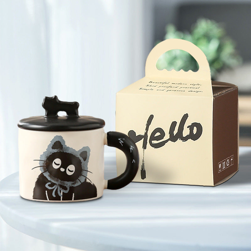 Cute cat mug with lid couple ceramic water cup home girl high value gift box cup office coffee mug