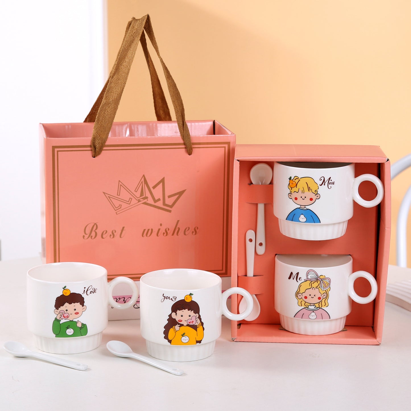 Ceramic mug, double cup gift box set, coffee mug, souvenir business, business promotion, opening event gifts, water cups