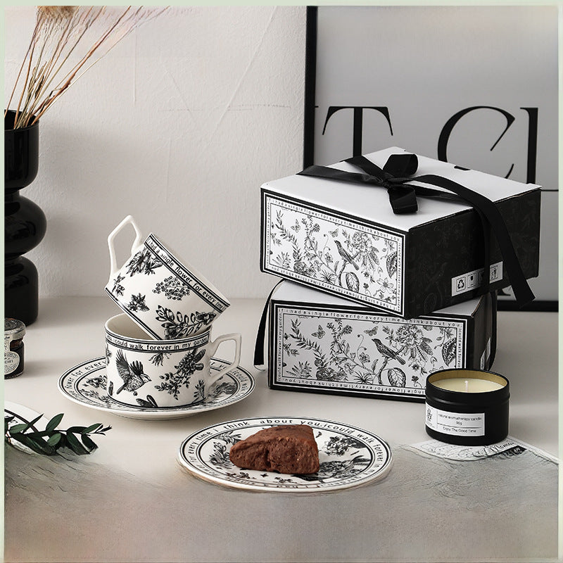 Half summer flower retro coffee cup cup saucer souvenir set ceramic high-value korean ins small fragrance mug
