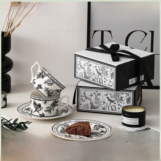 Half summer flower retro coffee cup cup saucer souvenir set ceramic high-value korean ins small fragrance mug