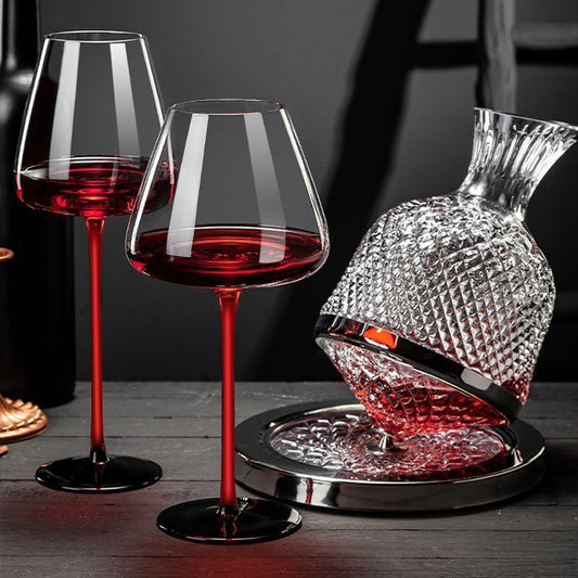 Light luxury burgundy red wine glasses home black and red bow tie crystal glass big belly goblet champagne glasses barware wholesale
