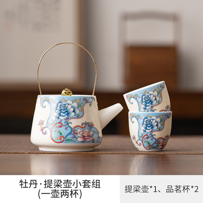 Ink and Wash Yuanshan Dry Brew Group, Household Kung Fu Tea Set Set, One Pot and Two Cups of Beam Tea Maker, One or Two People Drink Tea