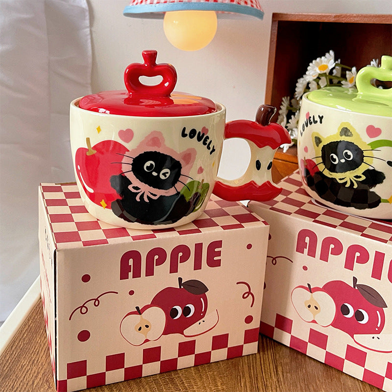 birthday gift apple cat mug ceramic mug with lid for breakfast home cute creative drinking cup christmas