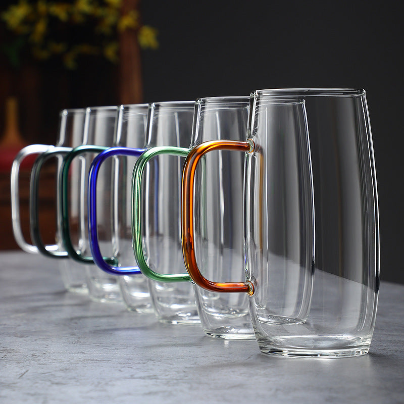 High borosilicate glass green teacup color handle glass drinking cup for living room drinking cup for office use