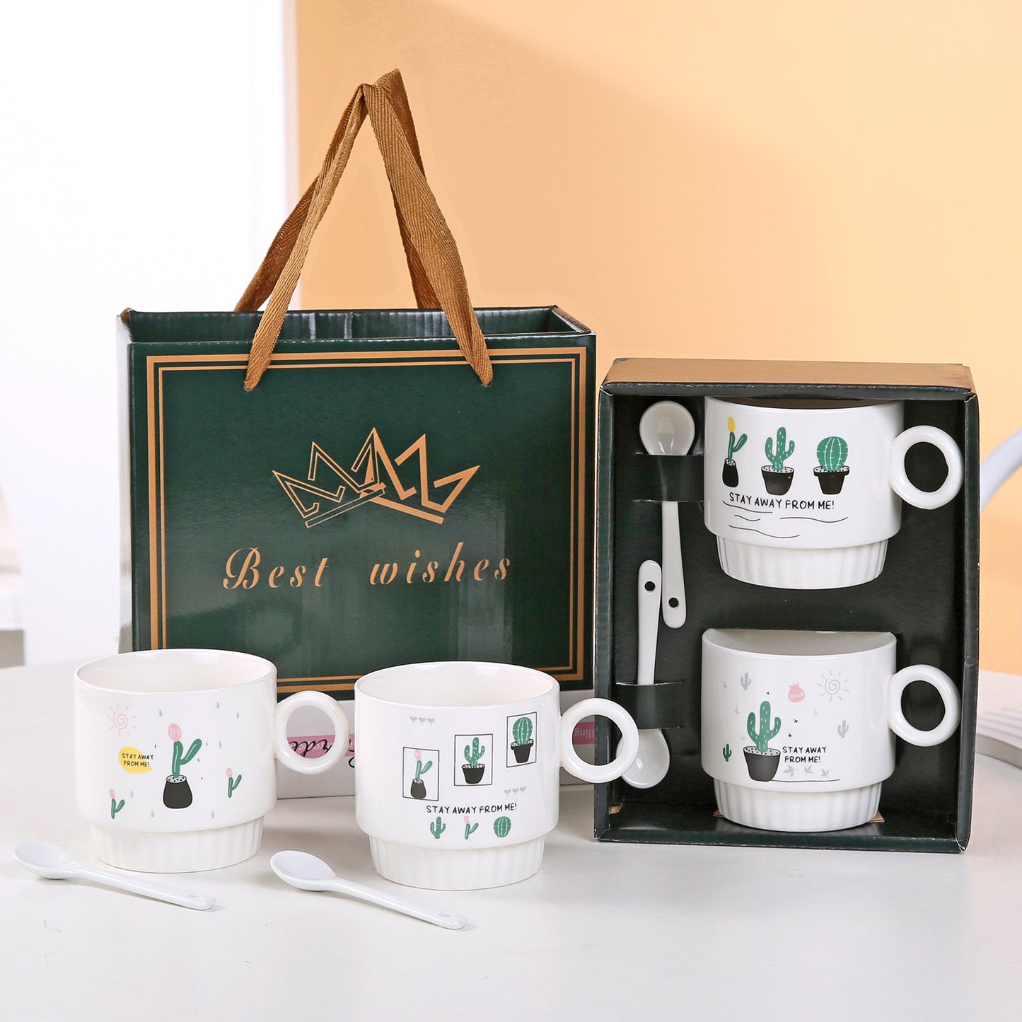 Ceramic mug, double cup gift box set, coffee mug, souvenir business, business promotion, opening event gifts, water cups