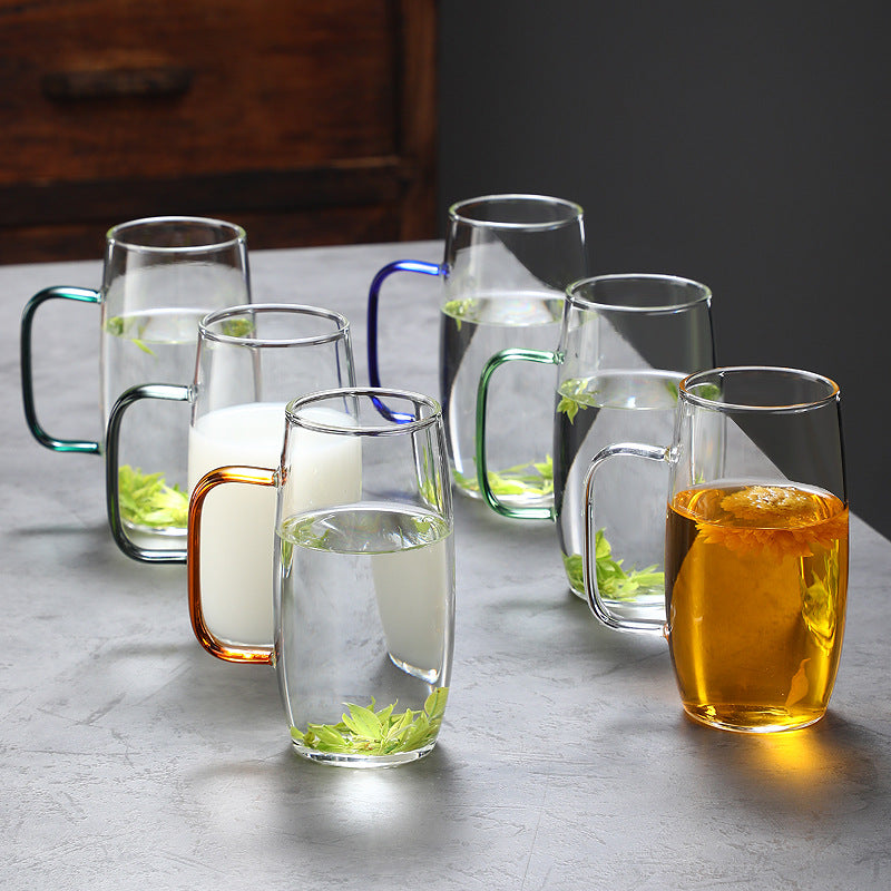 High borosilicate glass green teacup color handle glass drinking cup for living room drinking cup for office use