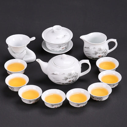 Dehua white porcelain kung fu tea set household ceramic light cover bowl teacup tea pot teapot complete set factory direct sales