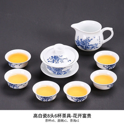 Dehua white porcelain kung fu tea set household ceramic light cover bowl teacup tea pot teapot complete set factory direct sales