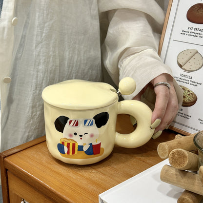 Mug with lid spoon cute bear high value water cup couple creative ceramic mug with logo opening event