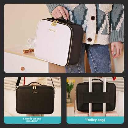 Large Capacity Cosmetic Bag With Lamp And Mirror Detachable Partition Cosmetic Storage Bag Portable Travel Bag