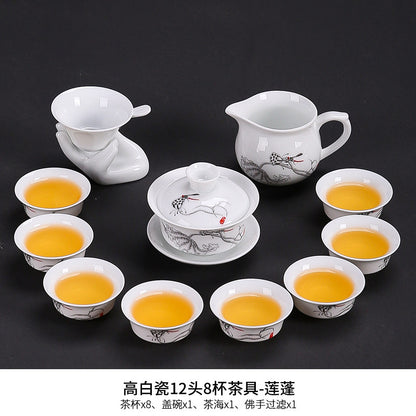 Dehua white porcelain kung fu tea set household ceramic light cover bowl teacup tea pot teapot complete set factory direct sales