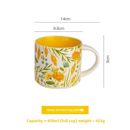 High-value floral glazed ceramic mug mug mug household large capacity breakfast cup business National Day gift logo