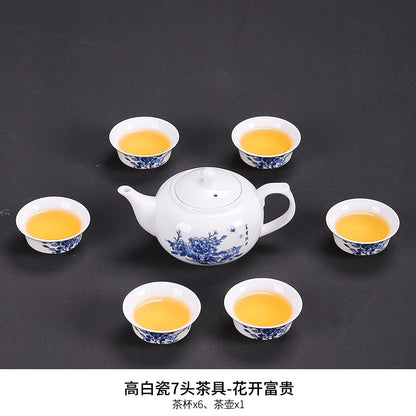 Dehua white porcelain kung fu tea set household ceramic light cover bowl teacup tea pot teapot complete set factory direct sales