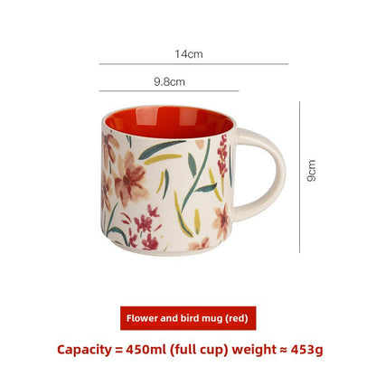 High-value floral glazed ceramic mug mug mug household large capacity breakfast cup business National Day gift logo
