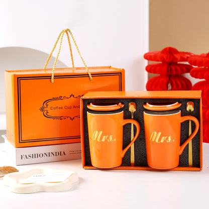 Souvenirs, ceramic pair cup set, wedding return gift, full moon gift, opening gift, business couple cup can be printed with logo