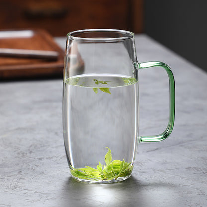 High borosilicate glass green teacup color handle glass drinking cup for living room drinking cup for office use