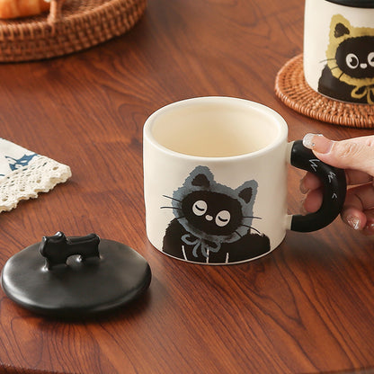 Cute cat mug with lid couple ceramic water cup home girl high value gift box cup office coffee mug