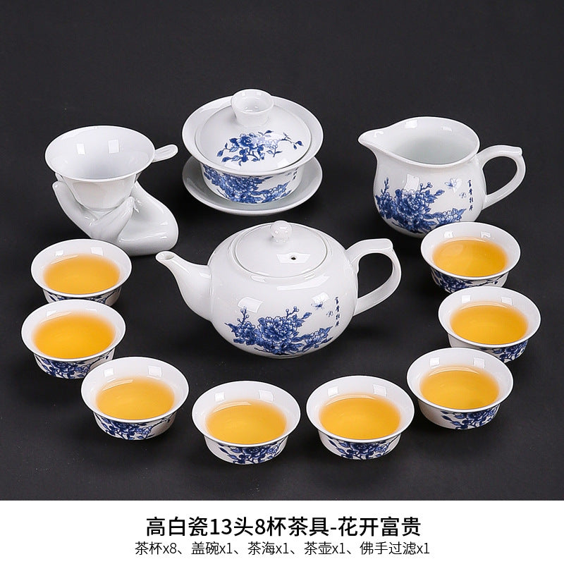Dehua white porcelain kung fu tea set household ceramic light cover bowl teacup tea pot teapot complete set factory direct sales