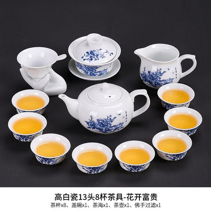 Dehua white porcelain kung fu tea set household ceramic light cover bowl teacup tea pot teapot complete set factory direct sales