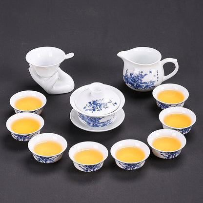 Dehua white porcelain kung fu tea set household ceramic light cover bowl teacup tea pot teapot complete set factory direct sales