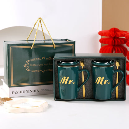 Souvenirs, ceramic pair cup set, wedding return gift, full moon gift, opening gift, business couple cup can be printed with logo