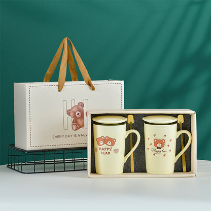 Souvenirs, ceramic pair cup set, wedding return gift, full moon gift, opening gift, business couple cup can be printed with logo