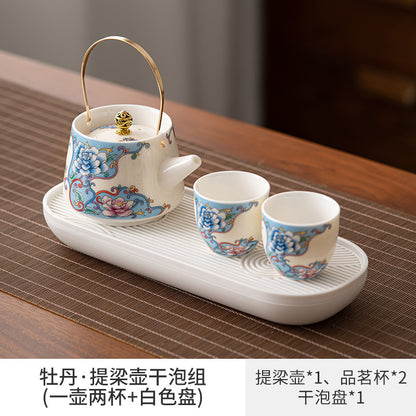Ink and Wash Yuanshan Dry Brew Group, Household Kung Fu Tea Set Set, One Pot and Two Cups of Beam Tea Maker, One or Two People Drink Tea