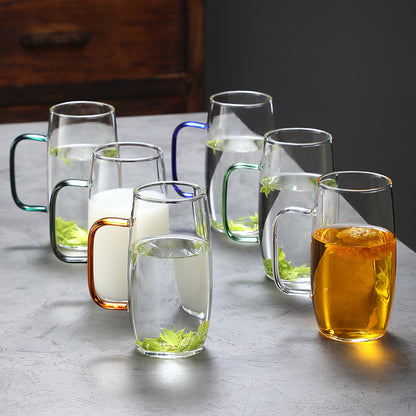 High borosilicate glass green teacup color handle glass drinking cup for living room drinking cup for office use